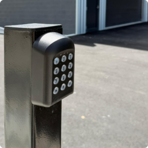 Close up shot of the security keypad at the entrance to 10 Zara Court